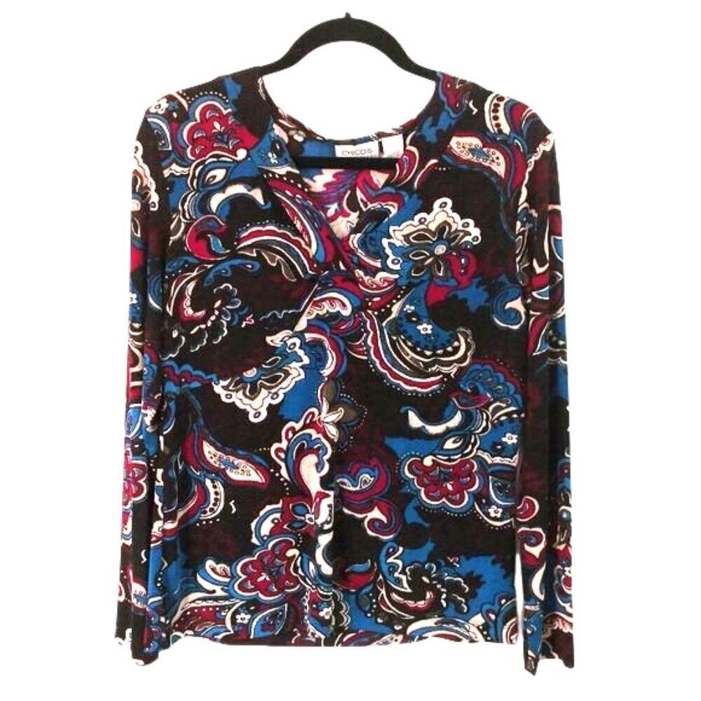Like New Chico's Traveler V Neck Floral Stretchy Size 2 (=L/12)